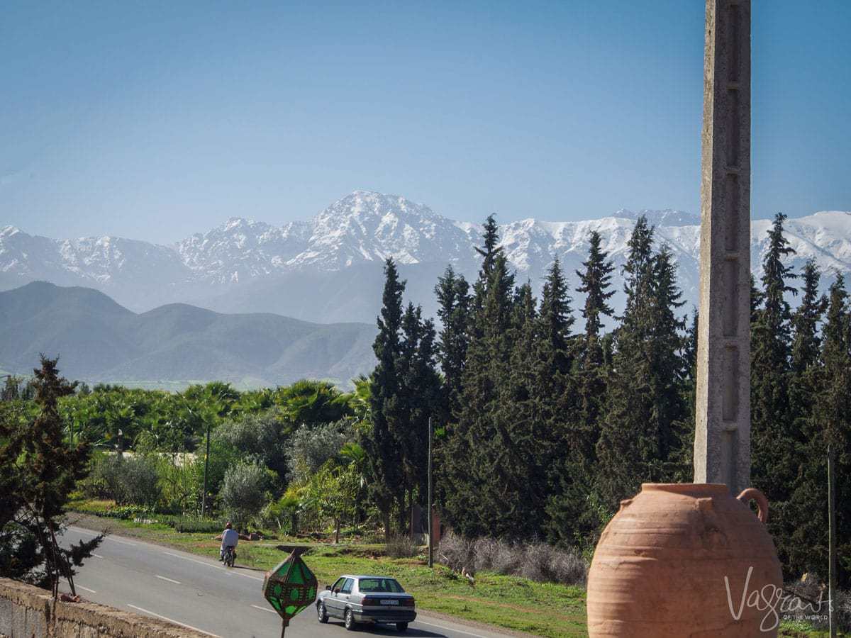 The Atlas Mountains seen from Marrakech Morocco. Things to avoid in Marrakesh. Beware of scammers.