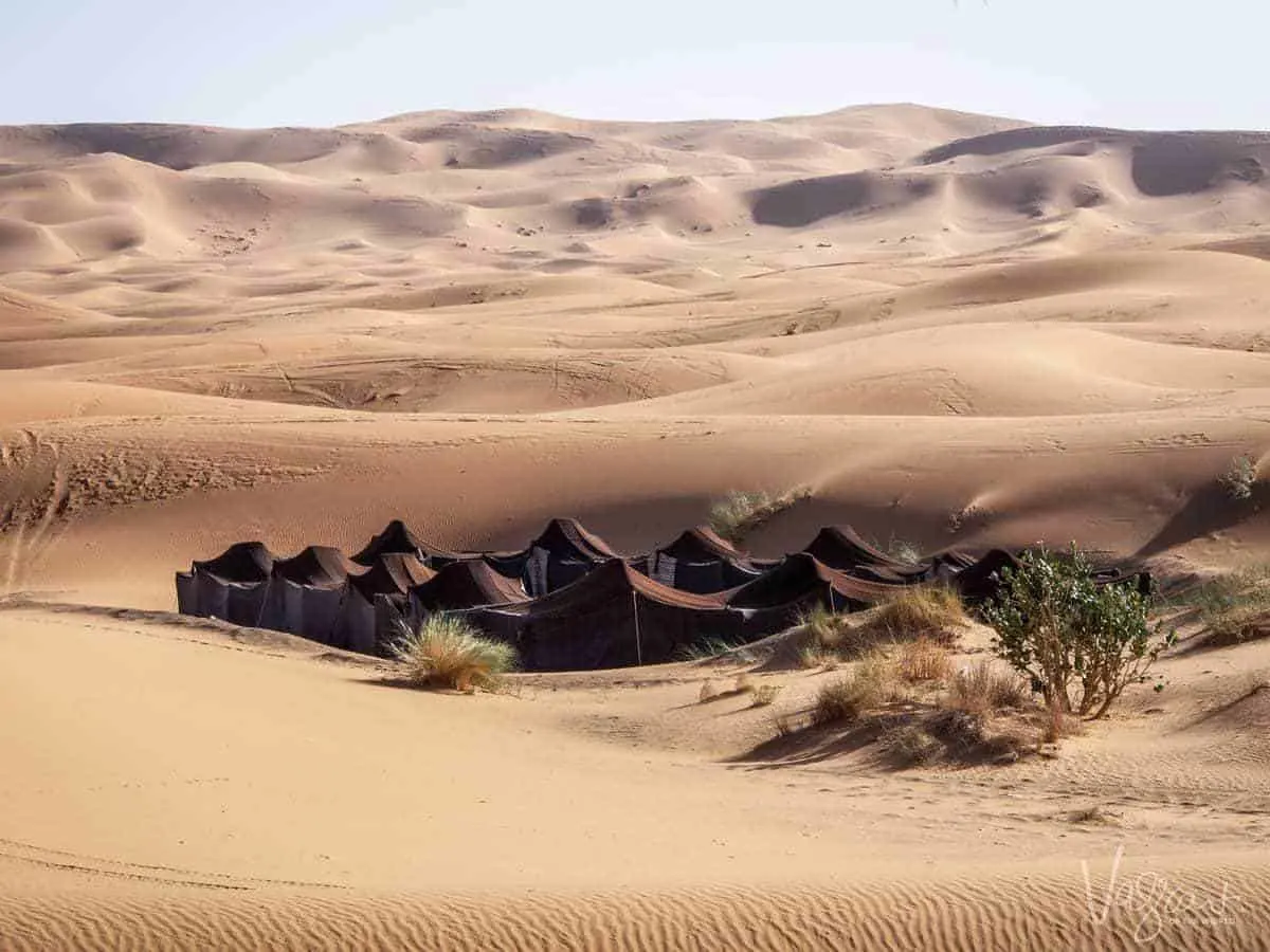 Desert camp in the Sahara Desert in Morocco.