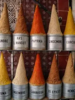 Spices in market Casablanca Morocco. Strolling through the medina and checking out all of the wonderful products is a fun thing to do in Casablanca.