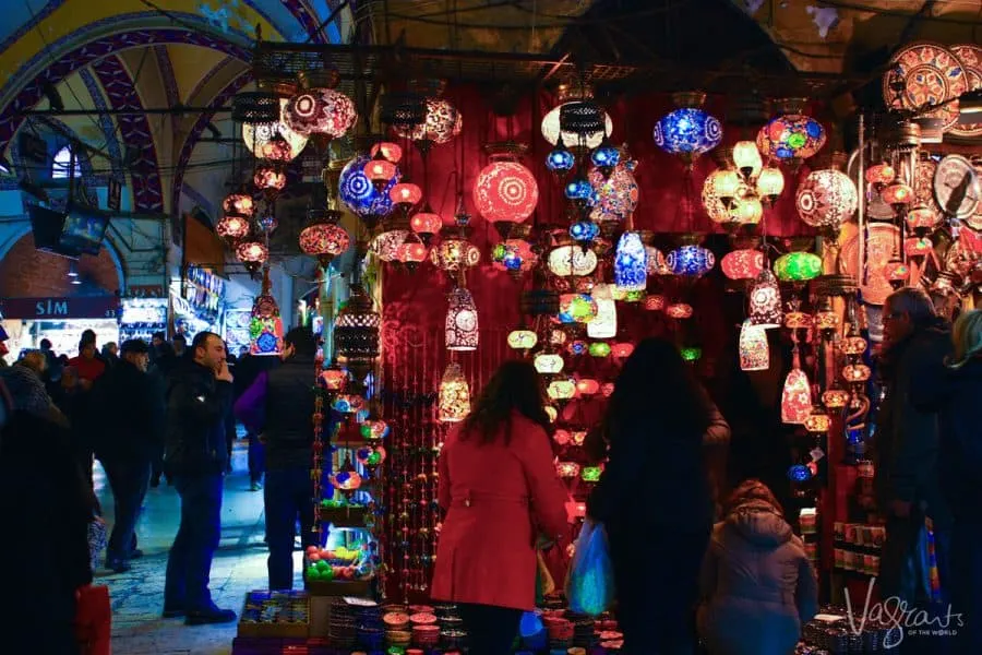 Colourful lanterns in a stall at the Grand Bazaar Istanbul. 