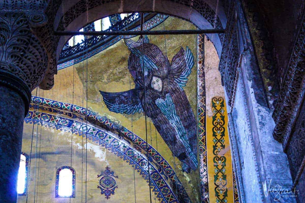 Fresco of an angel painted on the ceiling of Hagia Sophia.