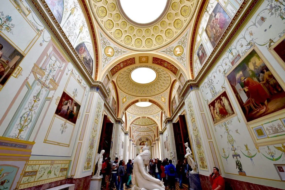 Looking down the corridors of the opulent Hermitage Museum In St Petersburg Russia.