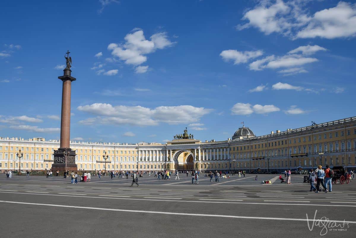 The Alexander Column in Palace Square. The pinnacle shows an angel holding a cross.