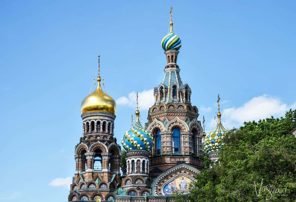 The colourful domes of the Church of the Savior on Spilled Blood in St Petersburg Russia