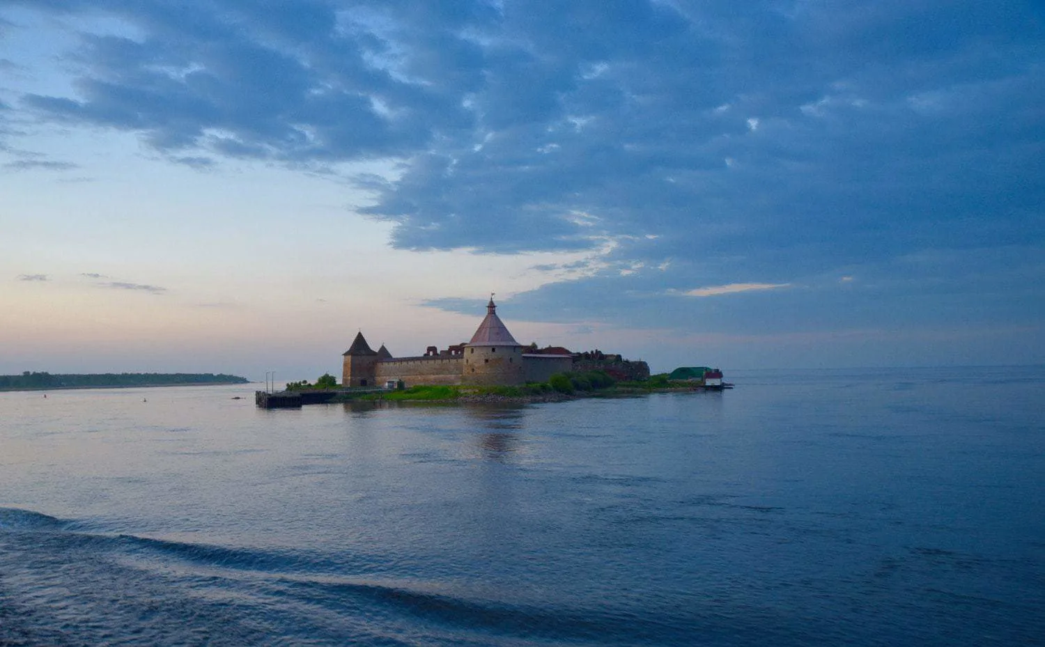 Fortress of Schlusselburg Russia which sits in the middle of a lake.  best things to do in russia is to cruise past these unique russian places to visit