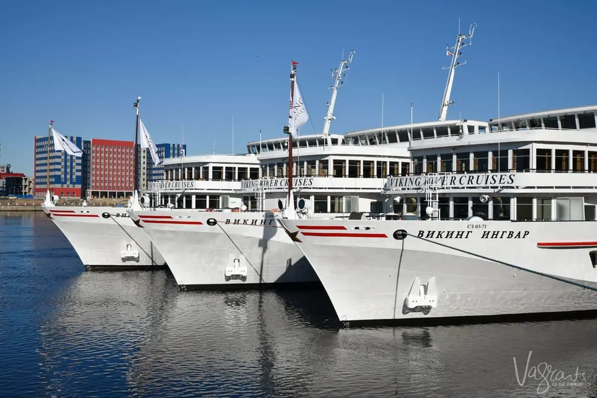 3 viking river cruise boats docked.  a viking river cruise is the best way to see europe and russia