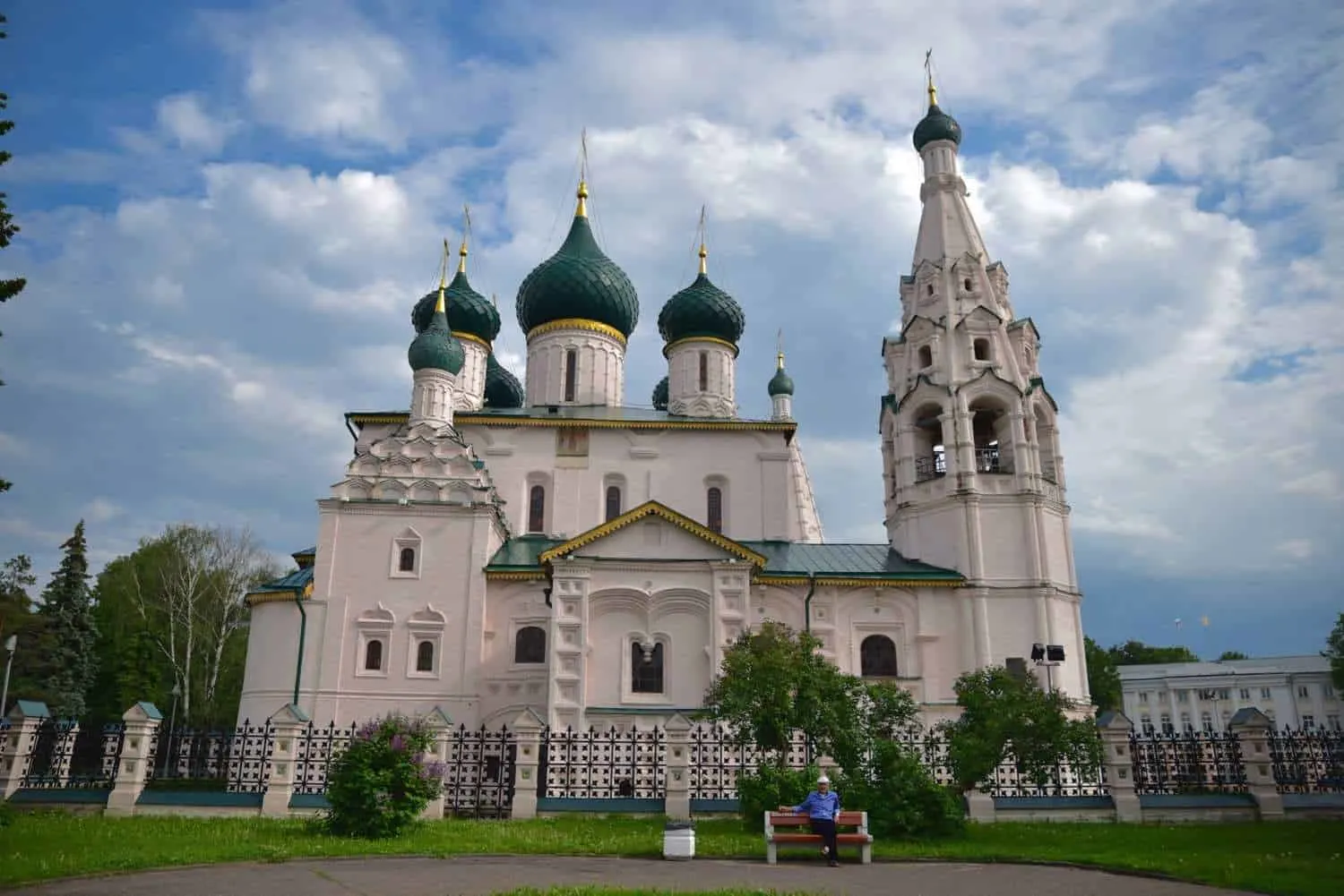 white church with gold topped green parapets in Yaroslavl Russia. these are the amazing things you will see on a viking river cruise st petersburg to moscow