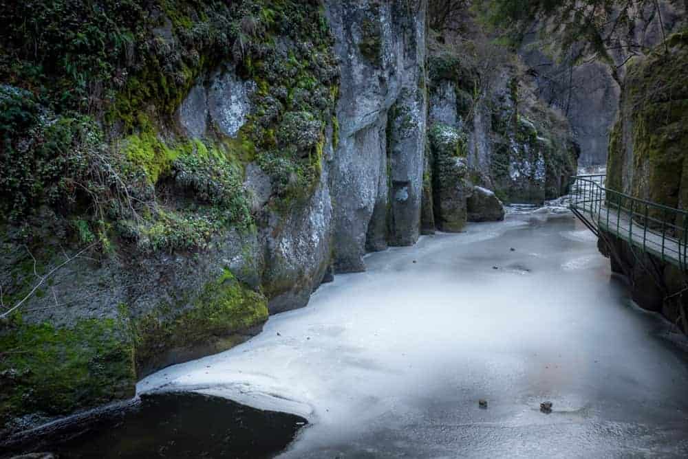 Ice covered river in the gorge of Devin Bulgaria