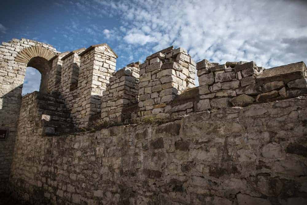 Fortress wall, blue sky and clouds in Lovech Bulgaria.