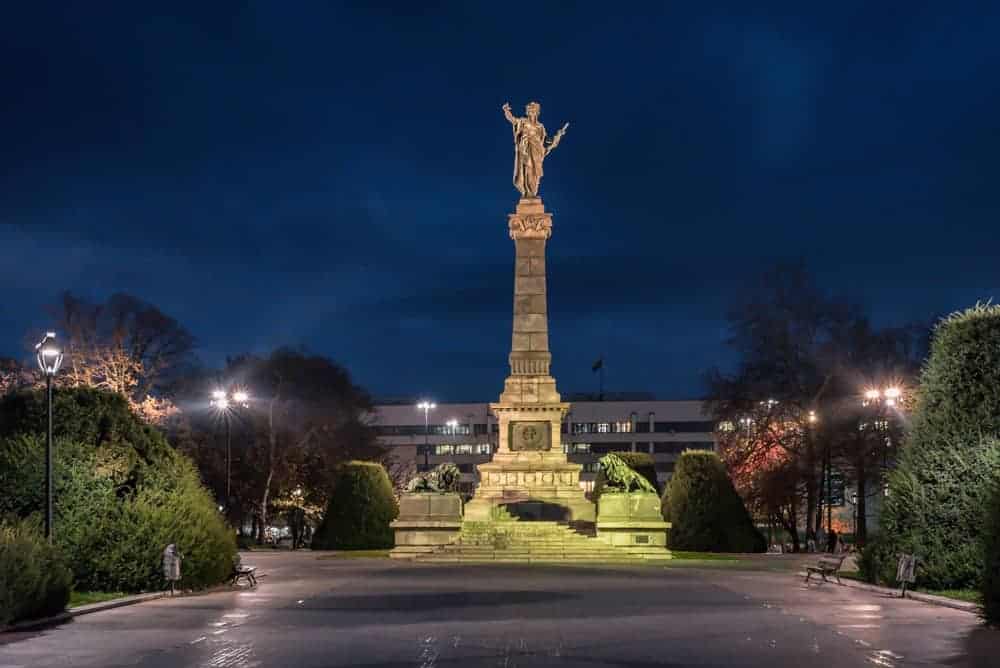 Freedom monument at night in Ruse Bulgaria. 