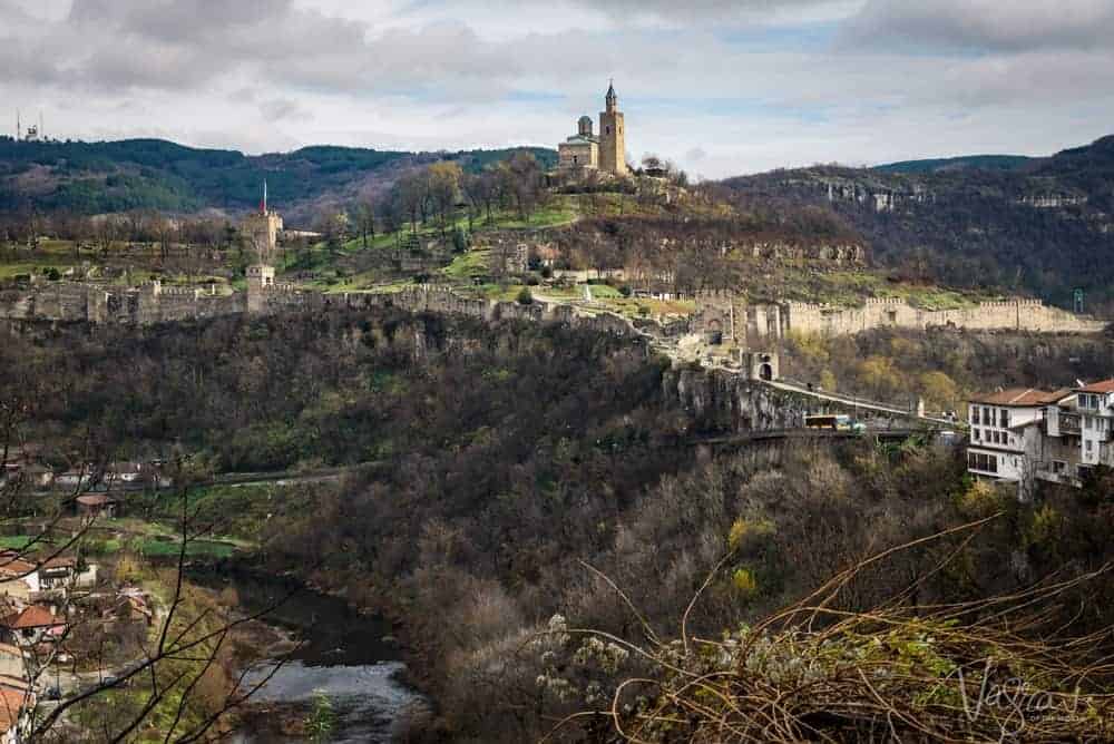 Views over the river of the spire at Veliko Tarnovo Fortress.