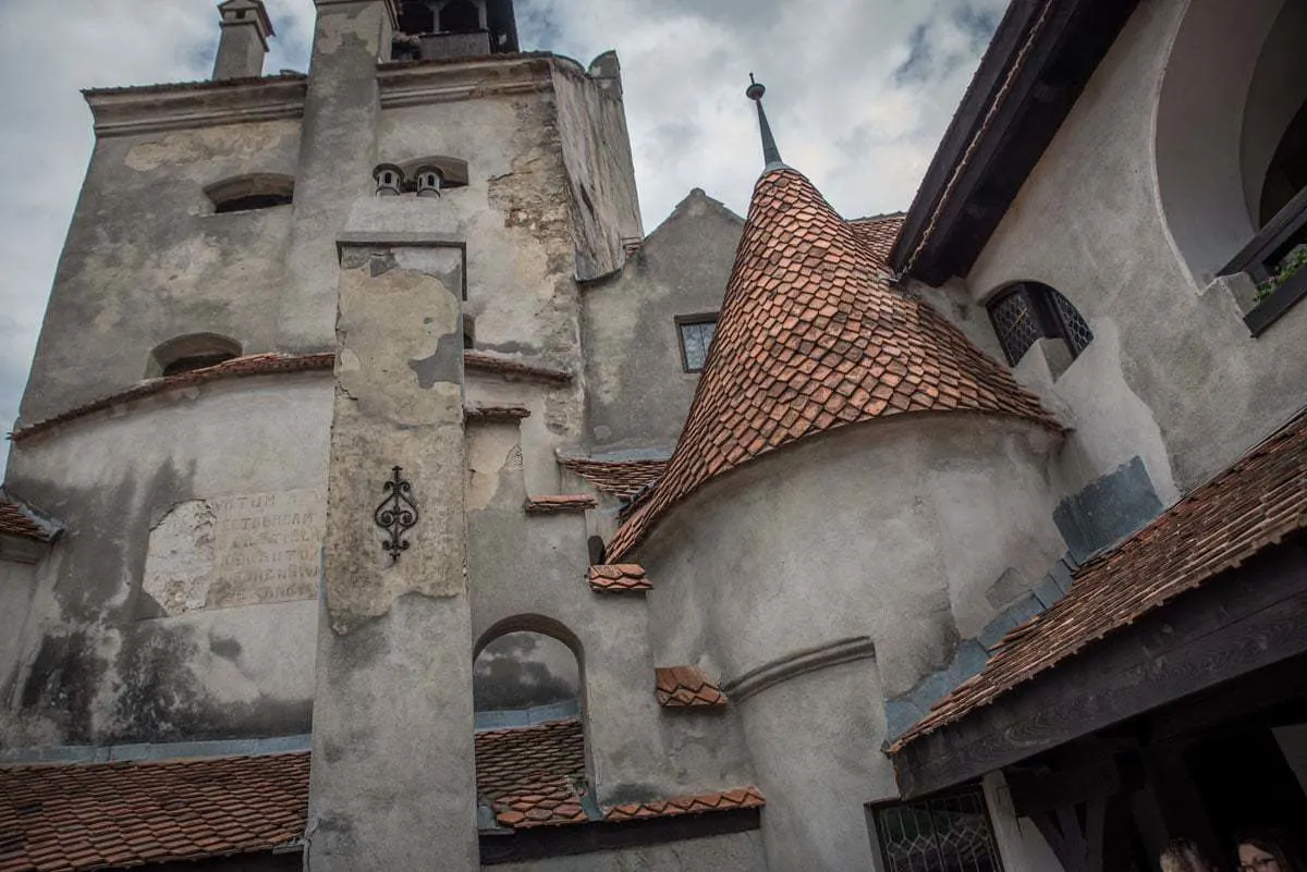 The parapets and brass tiles of Dracula's Castle in Transylvania. 