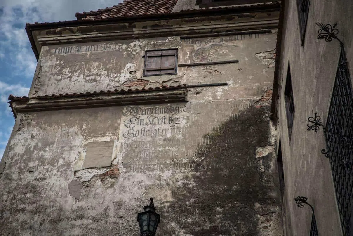 Old script on a wall of bran castle Romania. 