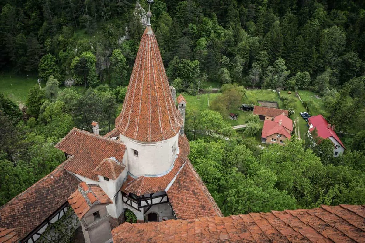 A view over the Parapet of Bran Castle Transylvania Romania. 
