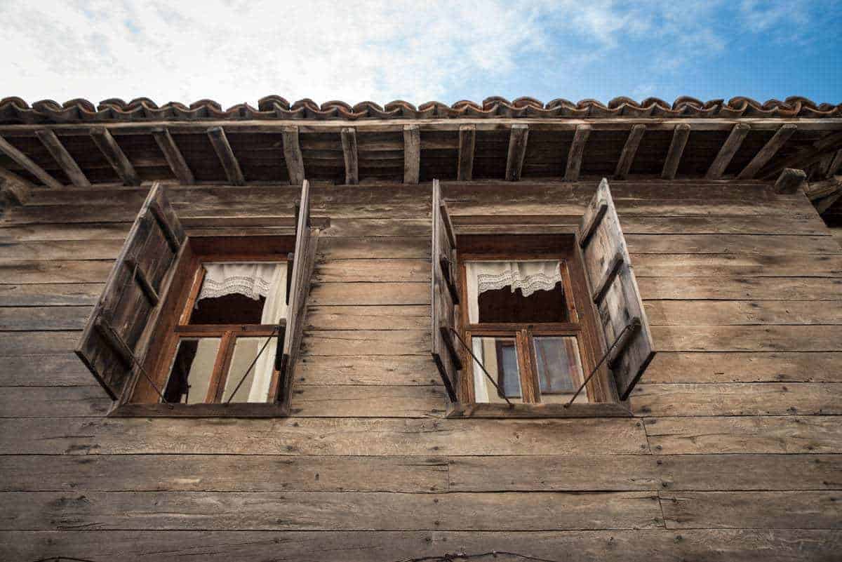 Windows of a typical 19th century wooden house in Sozopol Bulgaria
