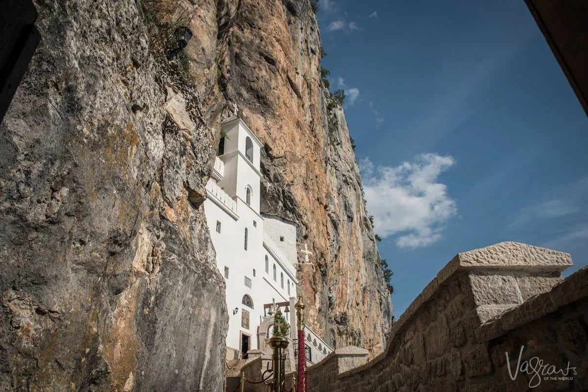 Ostrog Monastery built into the cliff face in Montenegro.