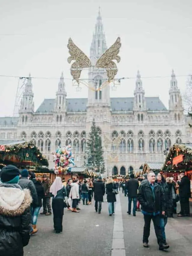 Vienna Christmas markets glowing in the winter dusk