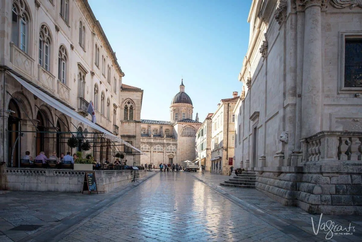The rarely empty streets in the early morning in Old Town Dubrovnik Croatia
