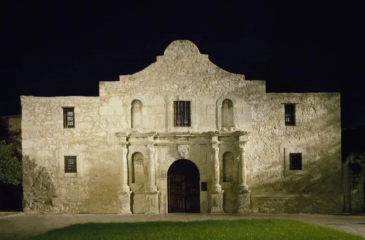 The Alamo in San Antonio at night. 
