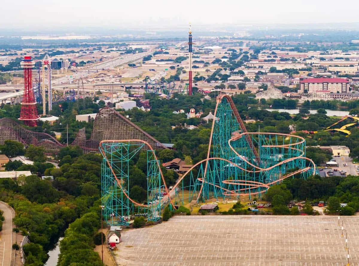 Aerial view of Arlington theme park.