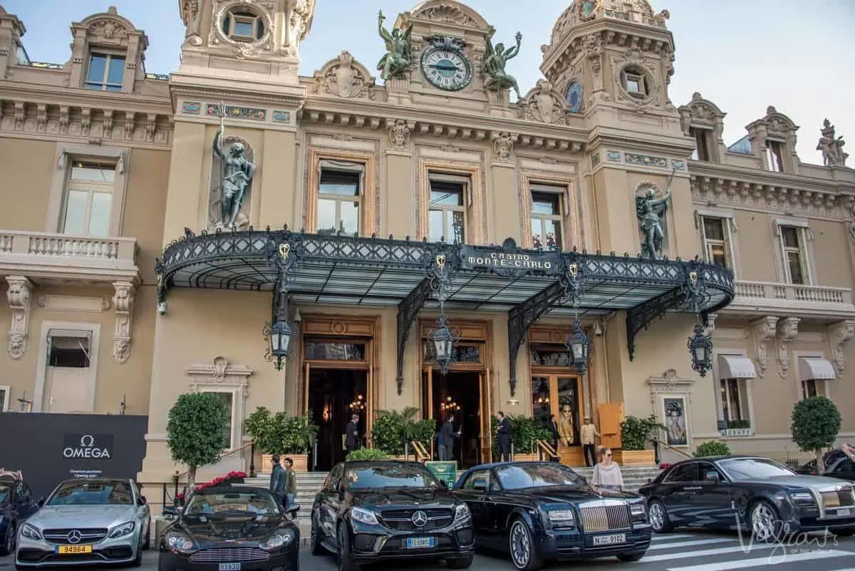 luxury cars parked out the front of the Monaco casino. 