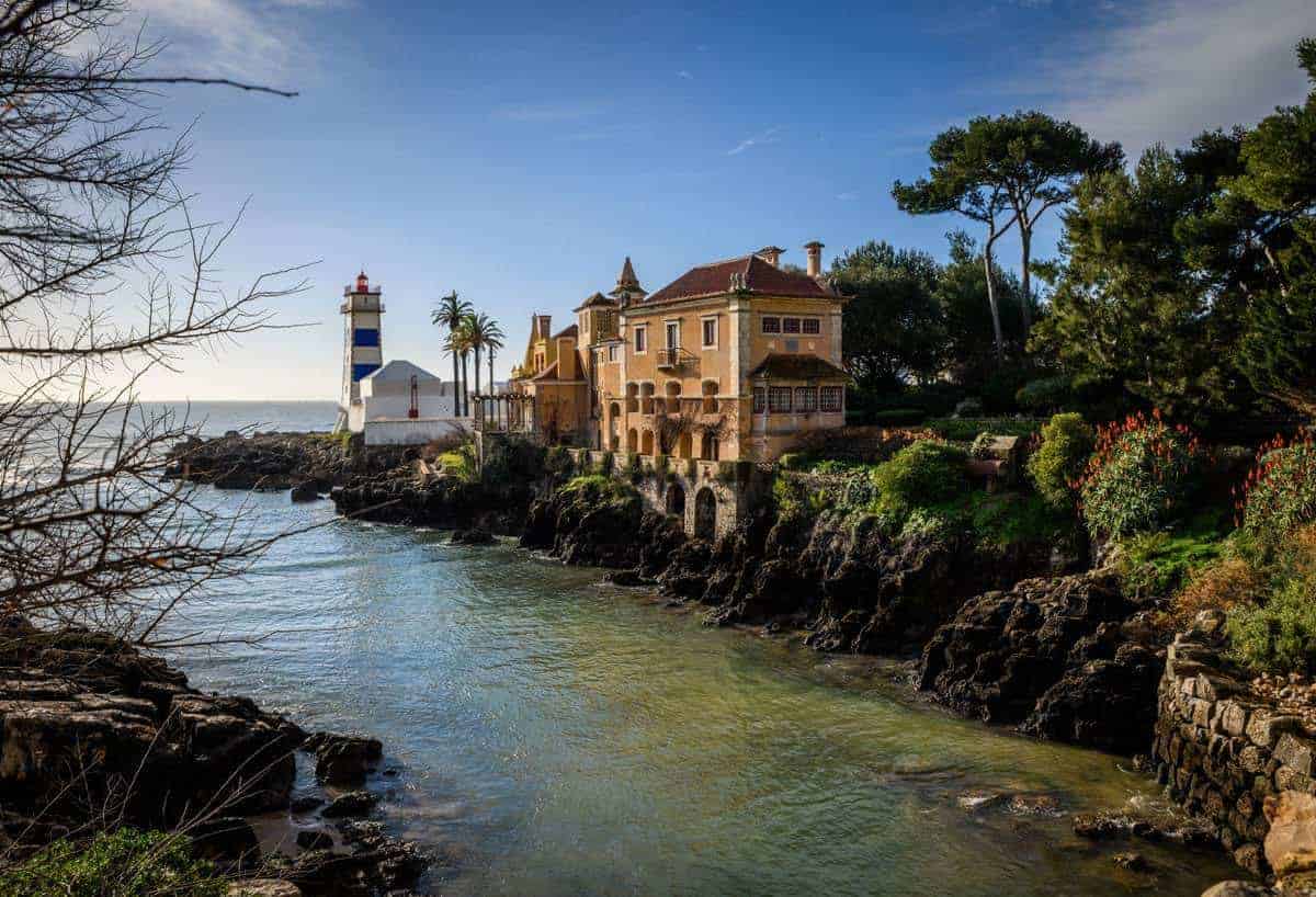 Stream out towards the sea and lighthouse Cascais Portugal.