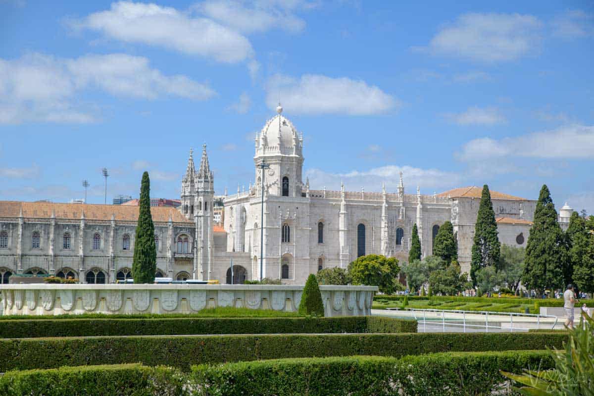 Exterior of the impressive Jeronimos Monastery in Lisbon Portugal. 