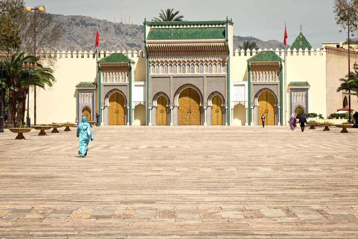 the front gates of Dar el Makhzen the royal palace in Fes Morocco