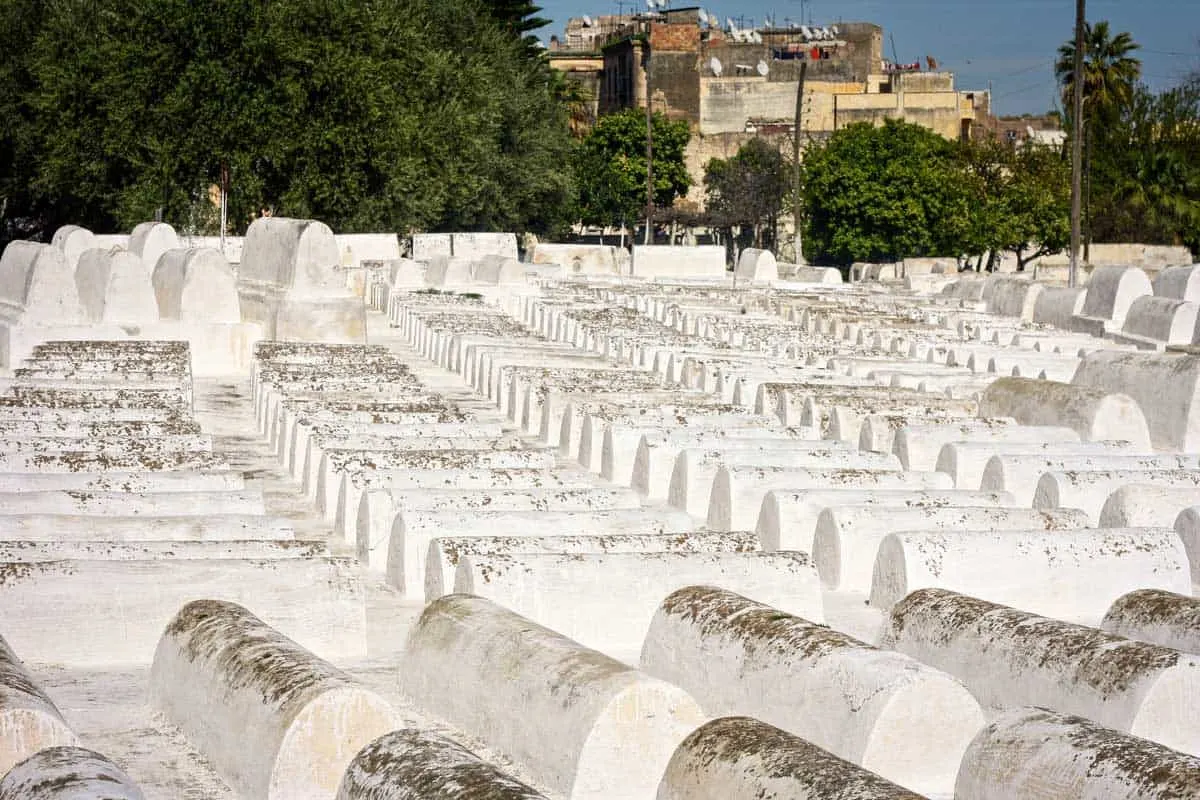 White graves in the Jewish cemetery in Mellah, the Jewish quarter in Fez Morocco