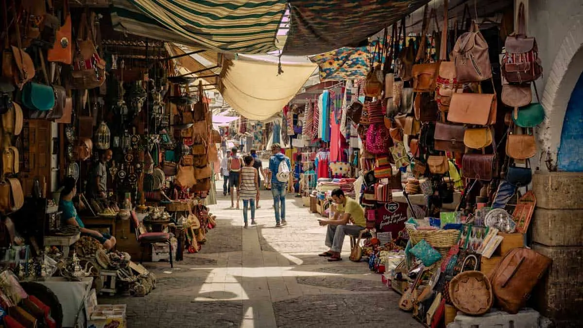 Leather is one of the most popular things to buy in Morocco like in the market place full of leather stores