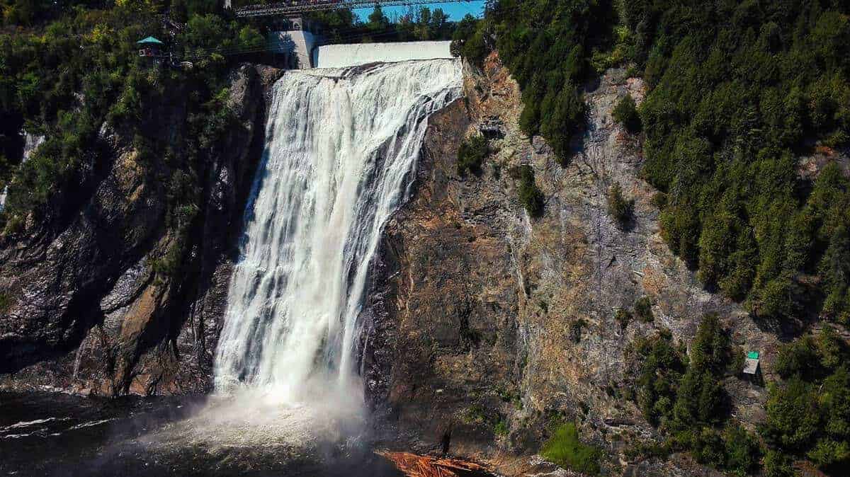 Water cascading down the Montmorency Falls Quebec, best places to visit in eastern Canada