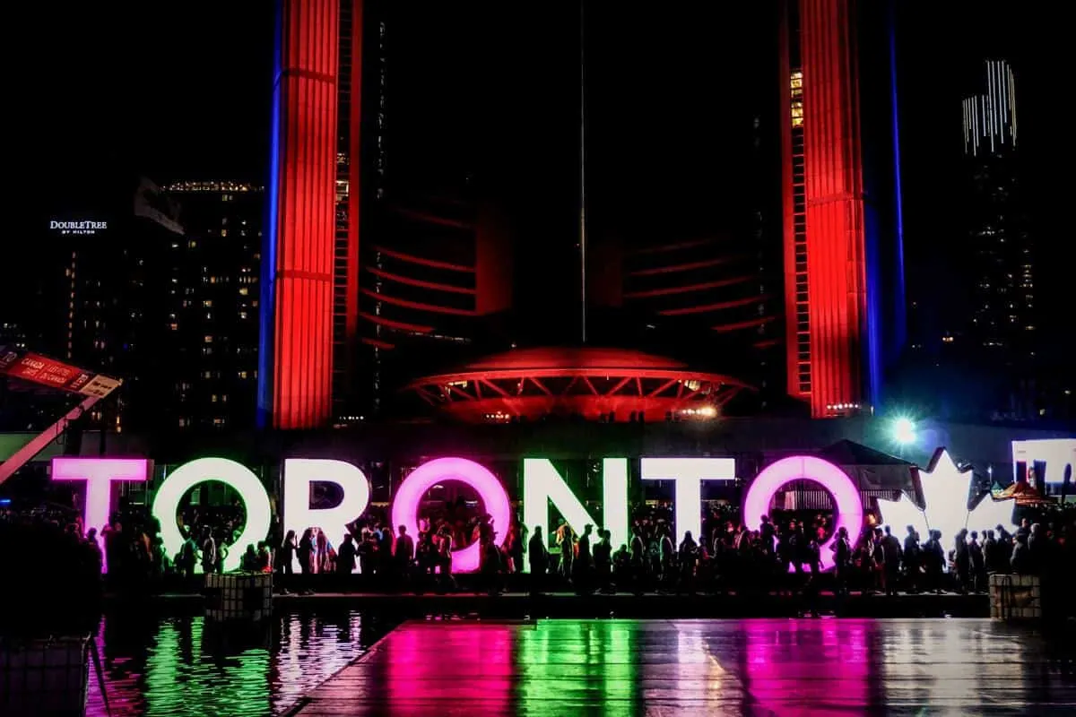 Toronto sign Nathan Phillips Square in Toronto. The relaxed atmosphere of Toronto make it one of the top cities to visit in Canada