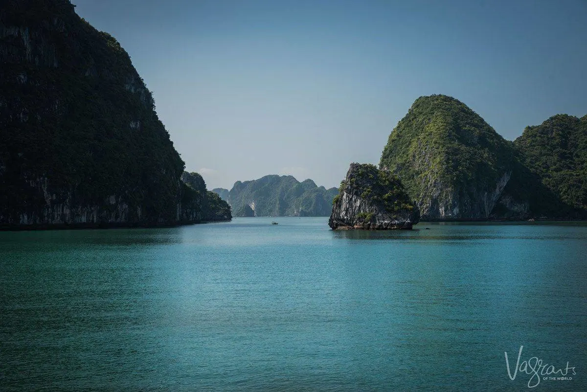 Calm water around the islands of Halong Bay Vietnam