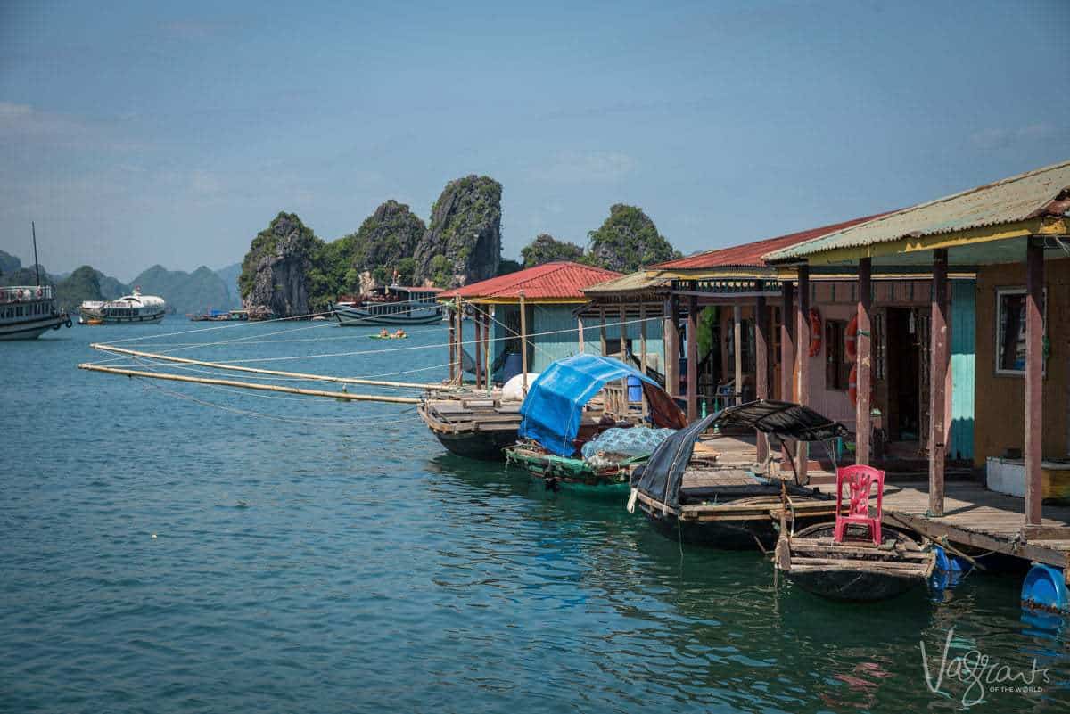 A traditional floating fishing Village in Halong Bay.