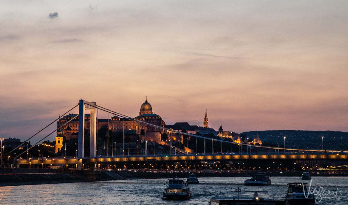 Budapest city skyline at sunset