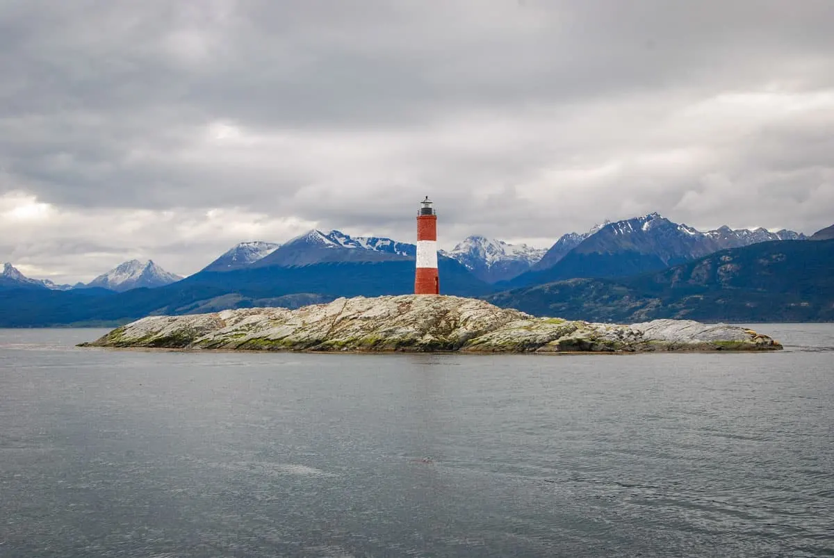 Lighthouse on rock island Patagonia