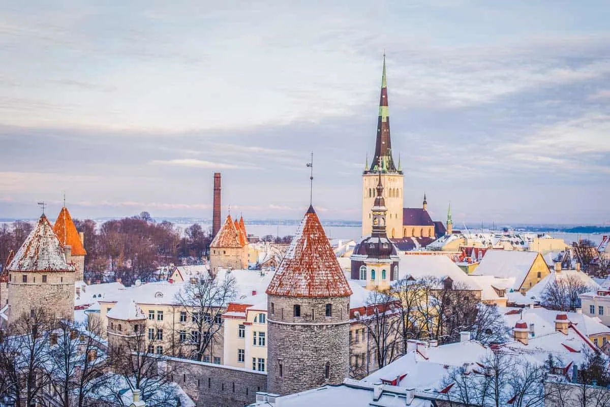 visiting the Baltic States in winter is so beautiful as you can see from the city skyline of the old town of Tallinn Estonia