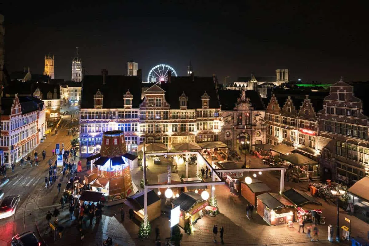 Ghent Christmas markets at night during a river cruise in Belgium