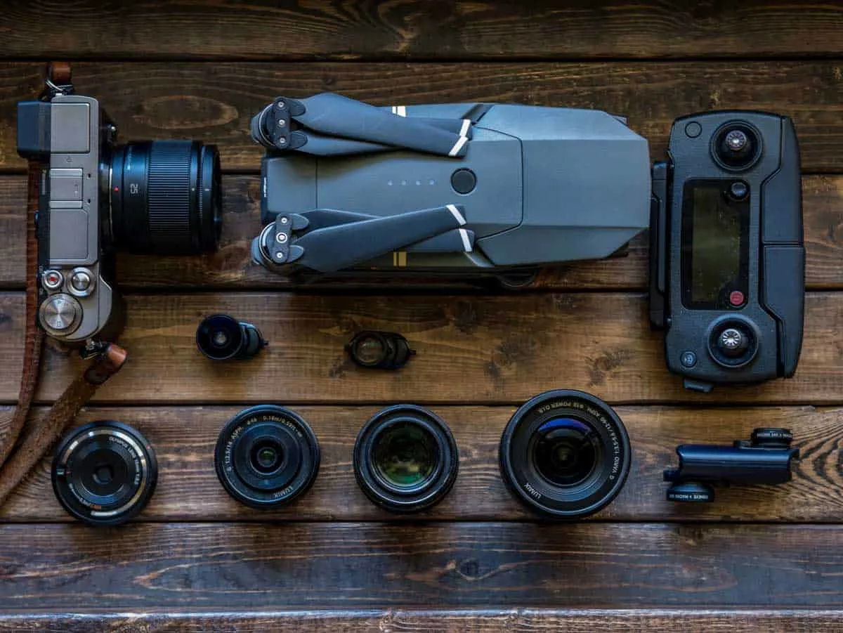 Safe Travel Tips before you go. Photograph your gear. Photographic gear and drone laid out on table
