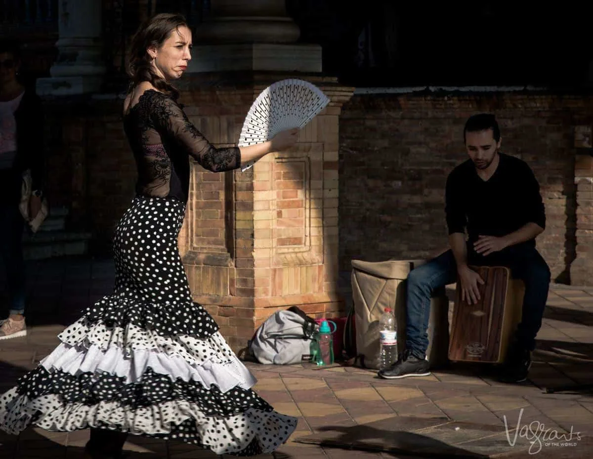 Twirling Flamenco dancer in Seville Spain. 
