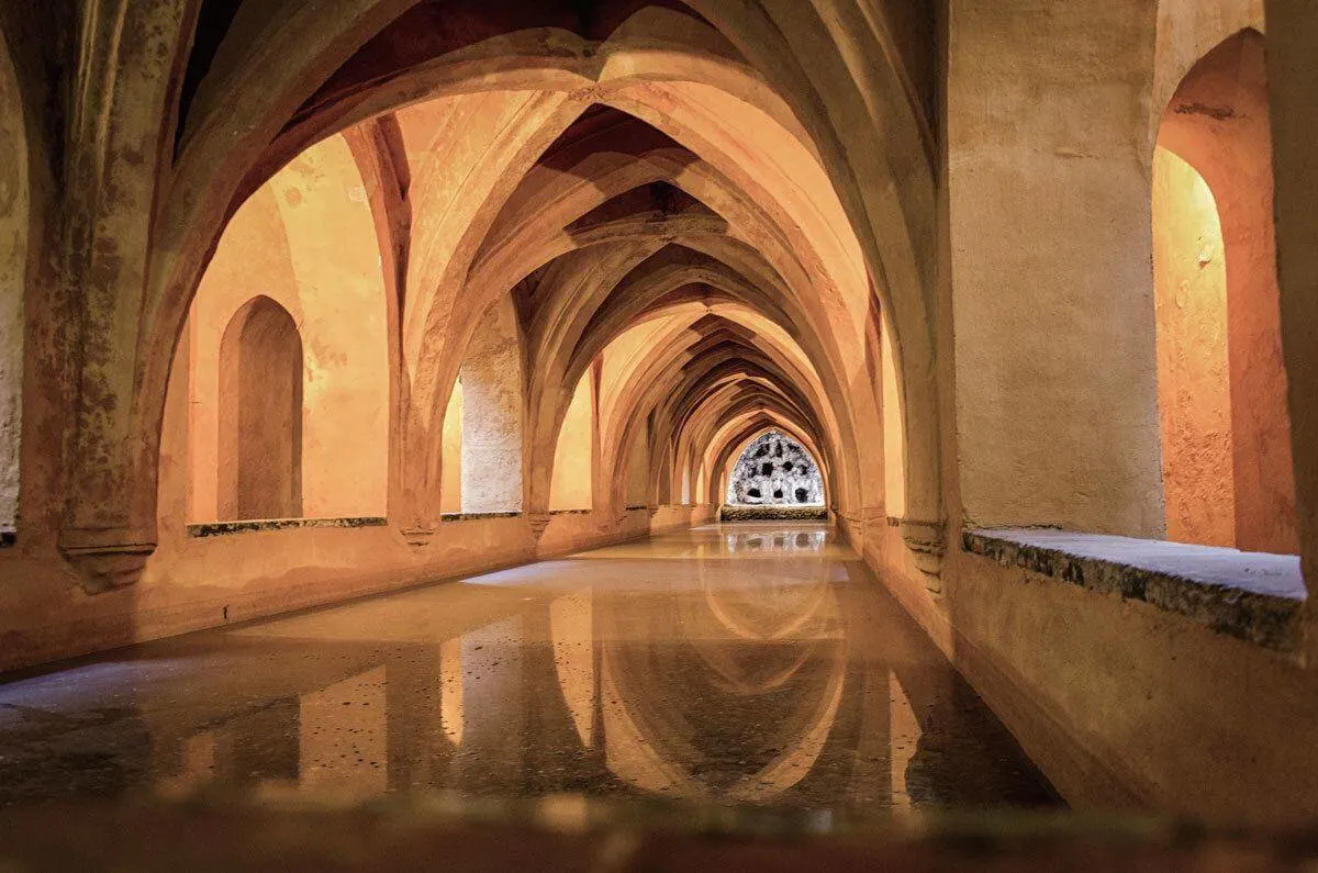 The arches over Baths of María de Padilla - The beautiful cistern under the Royal Alcazar palace. 