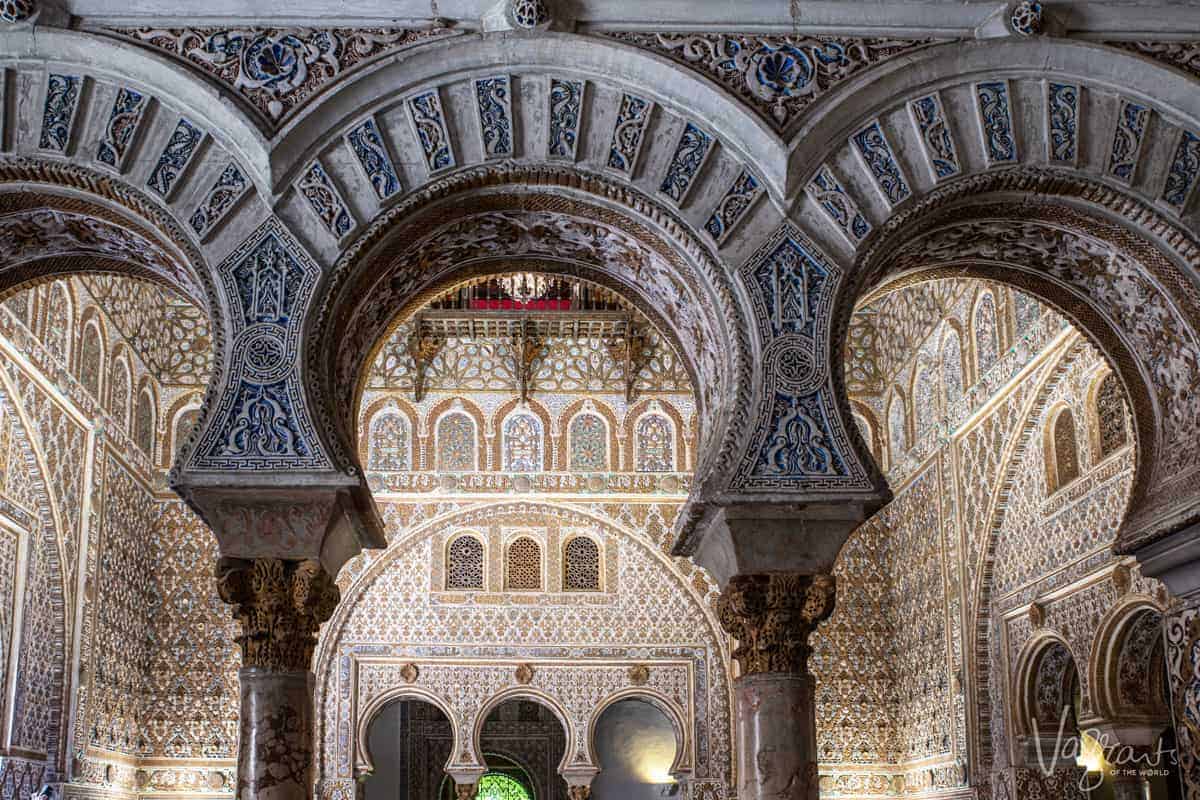 The stunning arches and Mudéjar architecture inside the Alcazar Palace of Seville is some of the most striking in the world. 