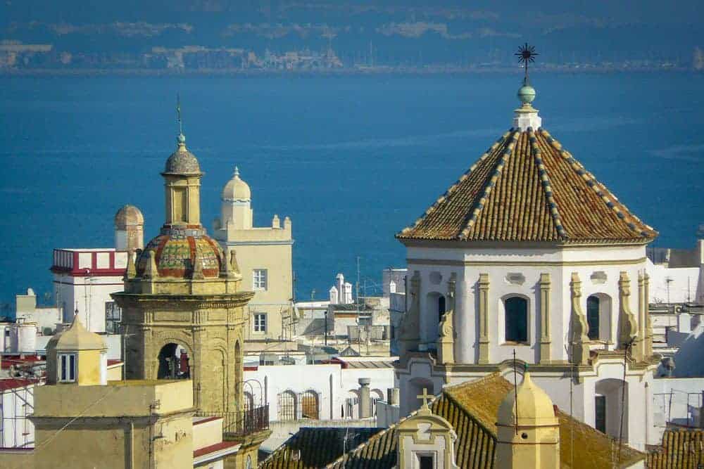 the town of Cadiz with ocean back drop. This is a reason to visit Cadiz on Day trips from Seville