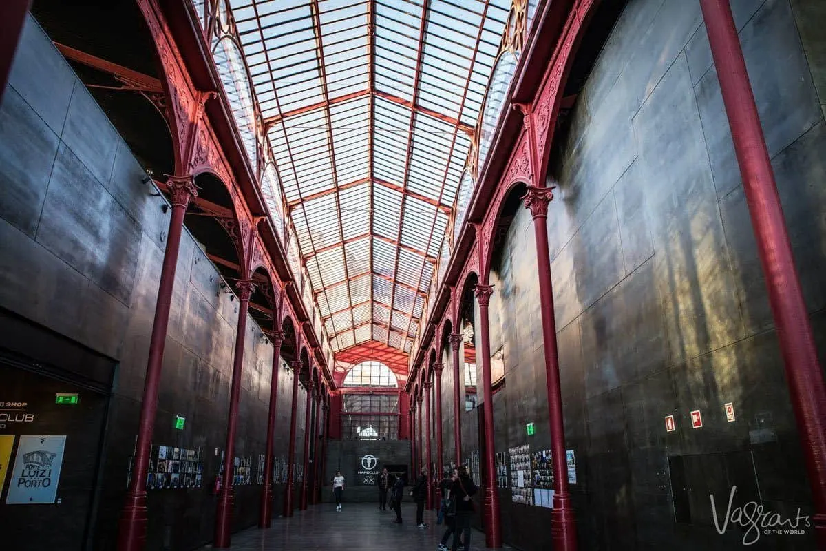 The steel and glass roof of the market building, Porto which is now the Hard Club.