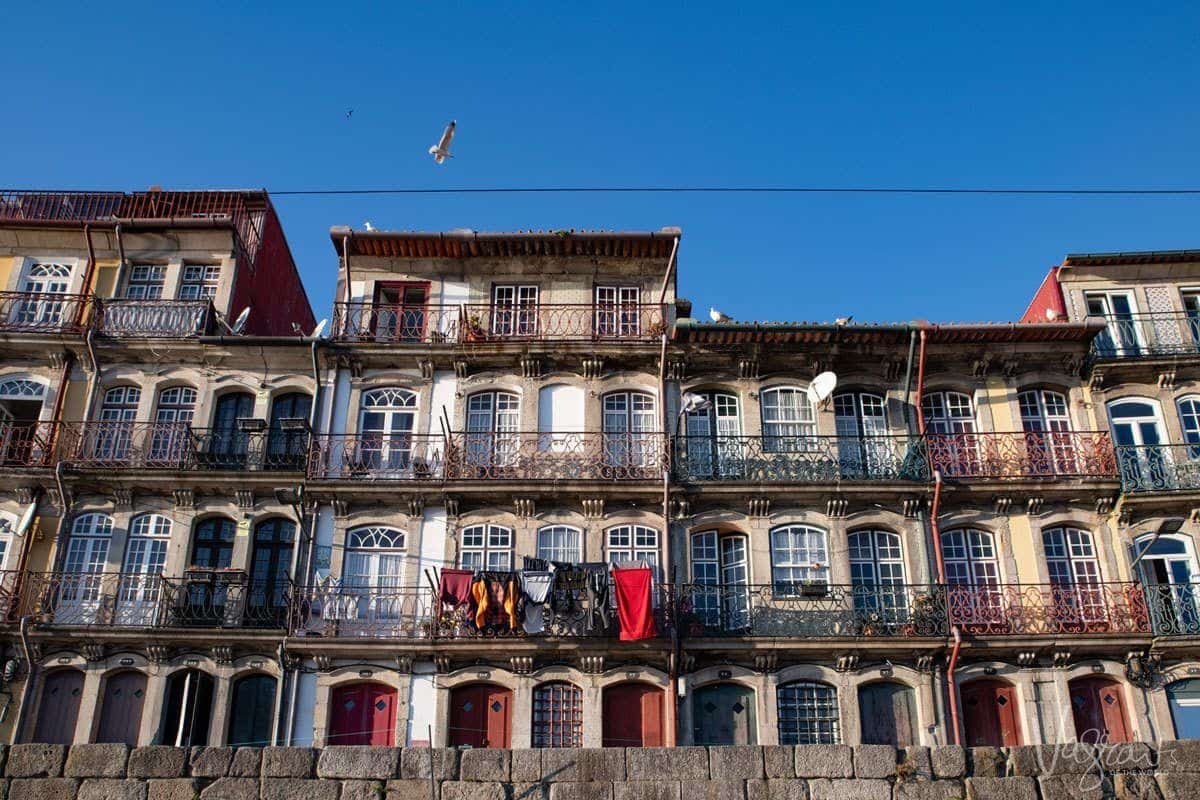 Washing hanging on the balconies in Ribeira neighborhood in Porto.