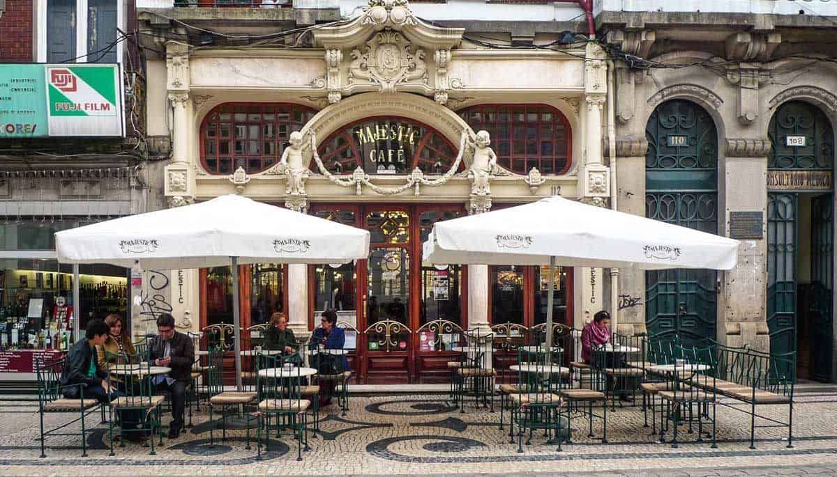 The Art Nouveau exterior of the historic Cafe Majestic in Porto. 