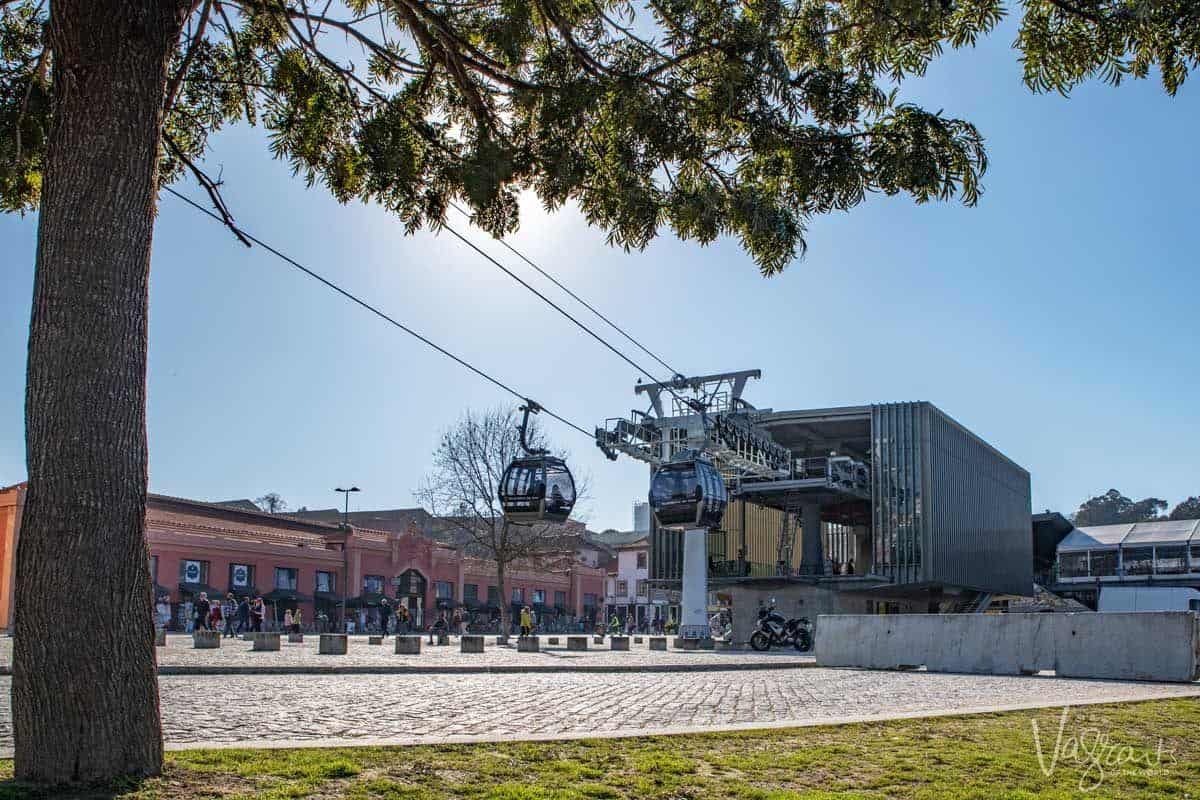 Cable cars in Porto on the river. 