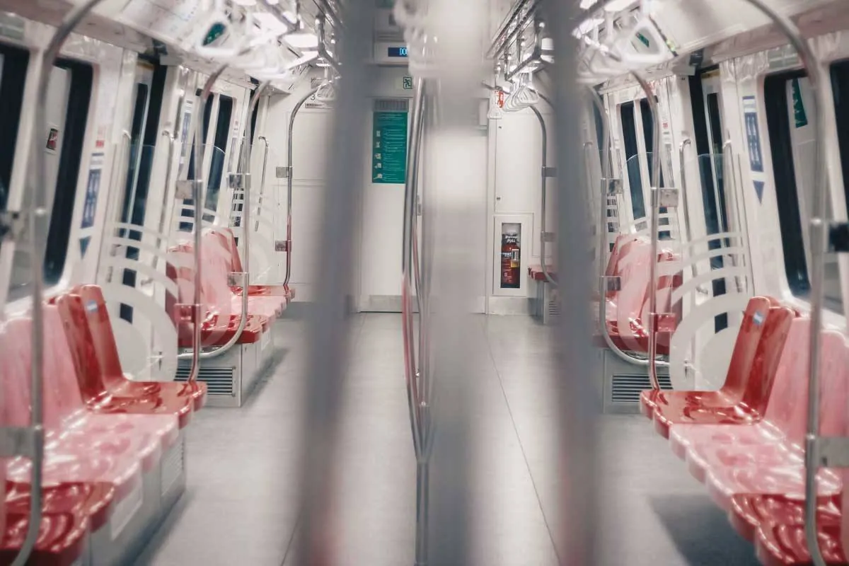 Inside a metro carriage in ultra clean Singapore. 