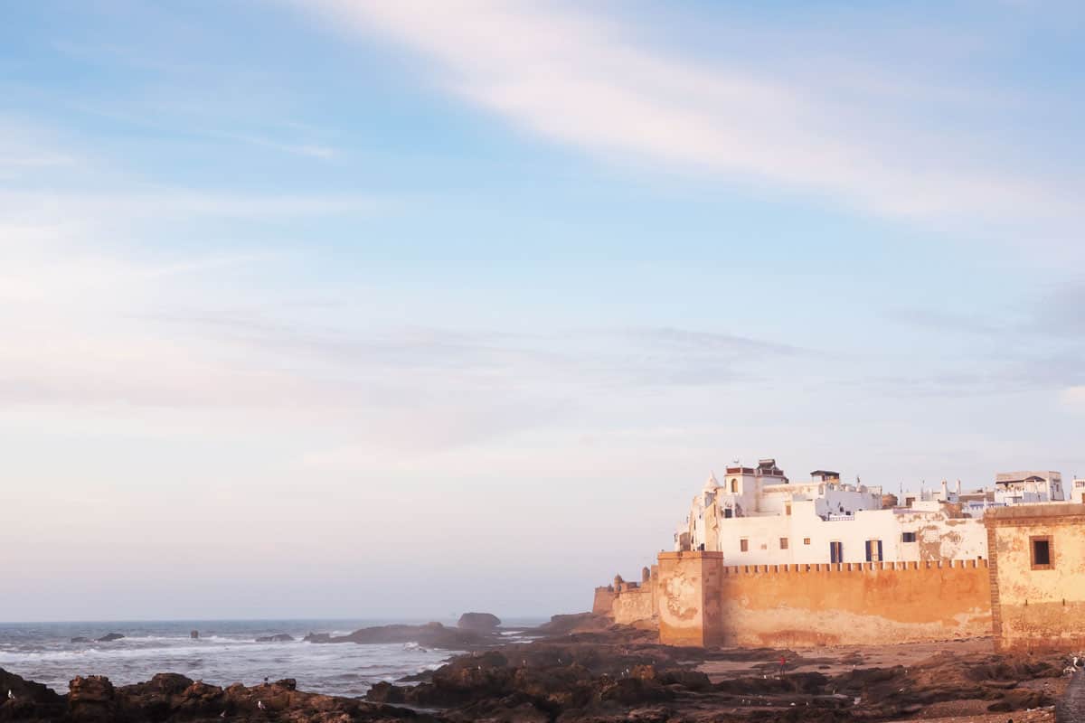 The walled city of Essaouira Morocco on the edge of the sea.