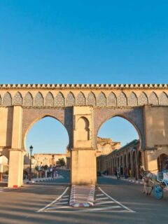 The intricate city gates of the old city in Meknes Morocco.